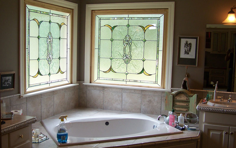 Bathroom Textured and Beveled Windows
